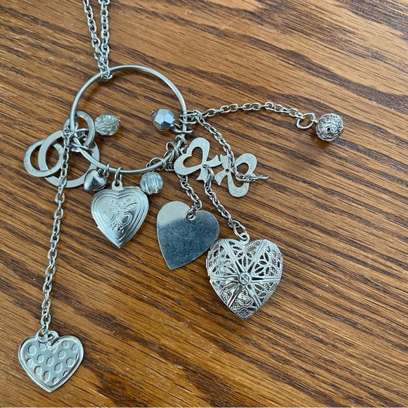 Women’s Silver Charm necklace, two heart lockets to open for pictures 20”length - Picture 10 of 11